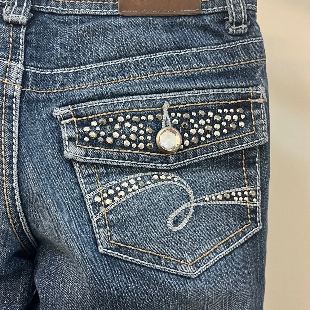 Justice Simply Low Distressed Flare Jeans Studded Pockets, Size 8 R Girls